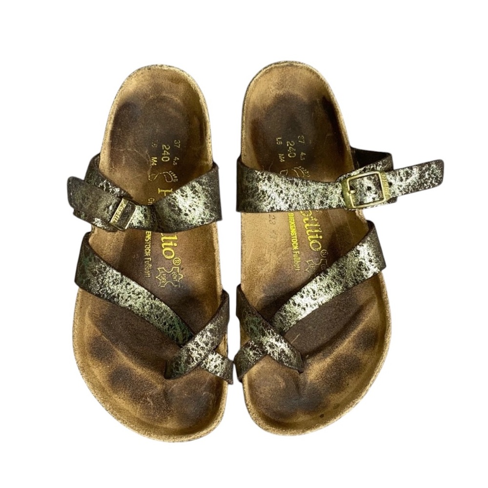 Birkenstock Metallic Olive Green Crisscross Buckle Sandals